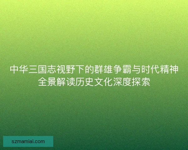 中华三国志视野下的群雄争霸与时代精神全景解读历史文化深度探索